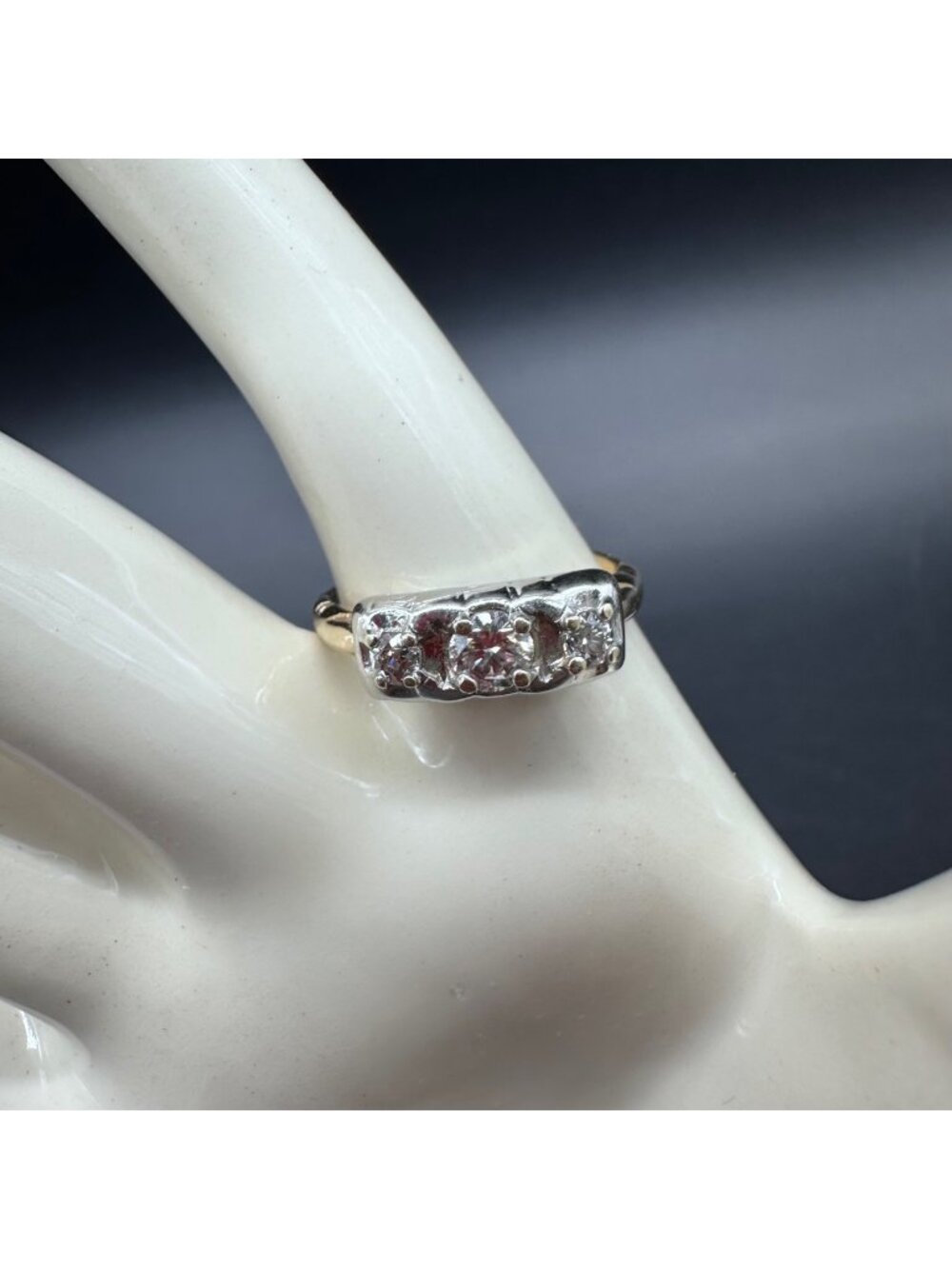 Vintage Three Stone Diamond Ring 14K Gold Elegant Jewelry Engagement Size 6.75